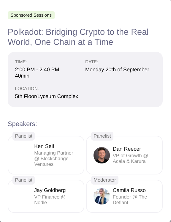NodleNetwork's tweet photo. 📆 Join us 9/20 @MessariCrypto's #Mainnet2021!! 

🗣'Polkadot: Bridging Crypto to the Real World, One Chain at a Time' w/

@CamiRusso - @DefiantNews 
@jaygoldberg - Nodle
@danreecer_ - @AcalaNetwork &amp; @KaruraNetwork 
@seiff - Blockchange Ventures

👉 https://t.co/14pUdRapWy https://t.co/YLjpSGYyRK