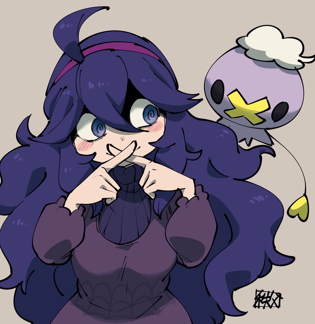 hex maniac (pokemon) 1girl pokemon (creature) long hair purple hairband hairband ahoge smile  illustration images