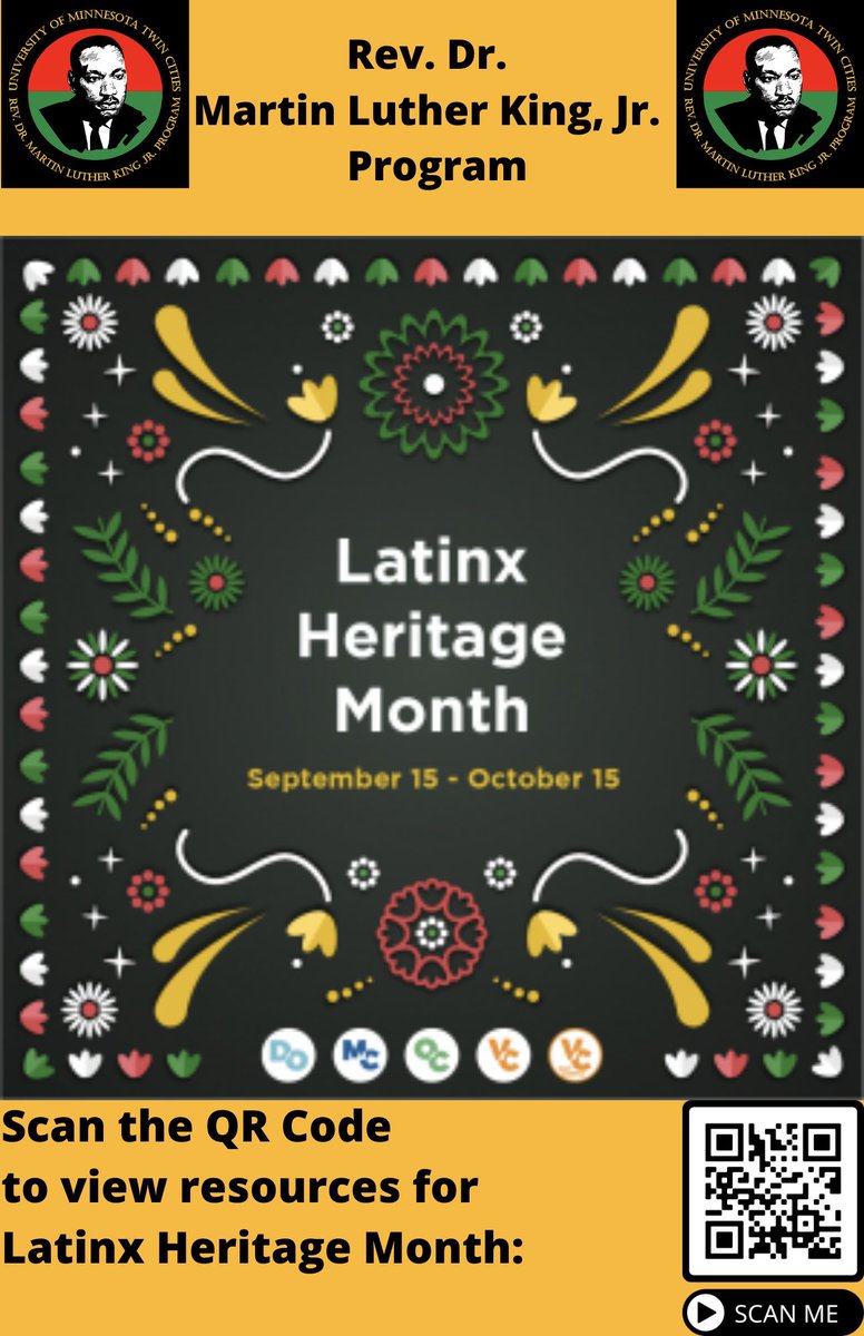 MLKProgram's tweet image. Happy Latinx Heritage Month from all of us at the Rev. Dr. MLK Jr Office! Scan the QR code below for a video about why we say “Latinx”