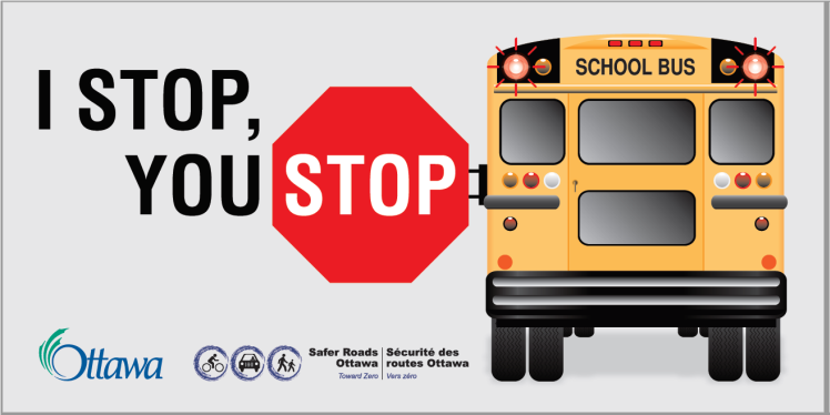See a red flashing light and an extended stop arm on school bus?
Drivers travelling in both directions must make a full stop and wait until all students have safely crossed the road.
#ThinkSafetyActSafely 
For more key road safety tips:
ottawa.ca/en/parking-roa…
