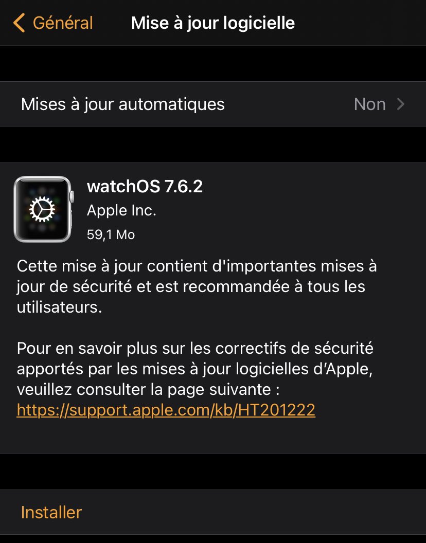 La Mise à jour watchOS 7.6.2 est dispo pour votre Apple Watch 
Elle apporte d’importantes mises à jour de sécurité.
Bonne installation 😉 
#MiseAJour
#Apple #watchOS762 #watchOS #MaJ #AppStore #AppleWatch #Watch #applewatchseries7 #applewatchseries6 #AppleWatchSE