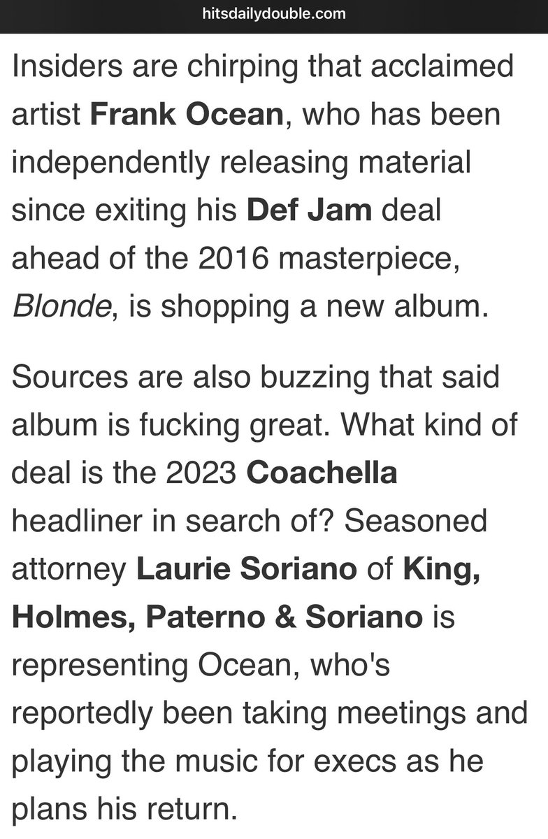 blahnded's tweet photo. 🚨 ALBUM NEWS 🚨 

According to @HITSDD Frank Ocean has begun shopping an album, which means that he’s gearing up to release it! 

THE DROUGHT IS OVER! https://t.co/qSekwN5hCz