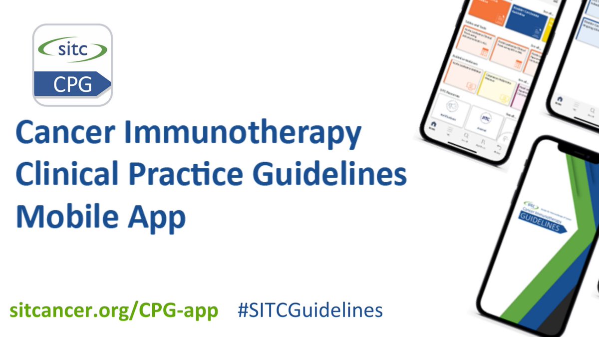 sitcancer's tweet photo. SITC CPG Mobile App Available Now! This free app provides easy access to expert recommendations on #cancer immunotherapy, with clean &amp; simple navigation and interactive tools &amp; tables at your fingertips to support clinical decision-making https://t.co/DfeoVajZ1v #SITCGuidelines https://t.co/SvhiDOEUHo