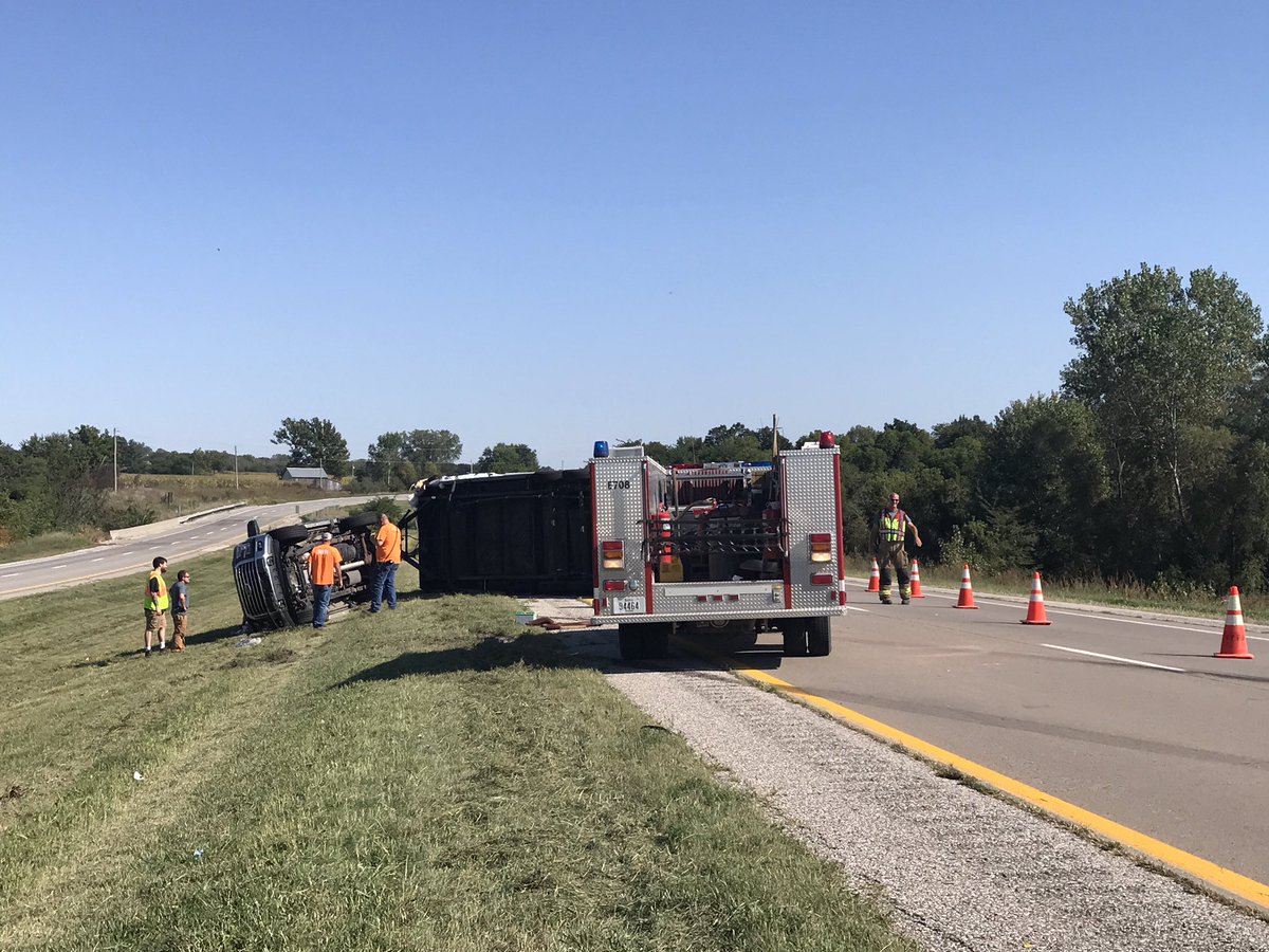 Camper on its side along HWY 63 south near the Chillicothe turnoff in Wapello County. Minor injuries reported. Traffic is still moving.