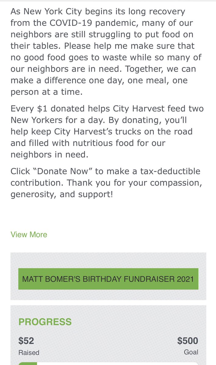 I created a fan fundraiser to help raise $ for City Harvest for Matt Bomer’s birthday next month! Please click the link to donate if you can, and retweets would be appreciated. Every donation can help…thank you in advance. 💗 secure.cityharvest.org/site/TR?pg=per…