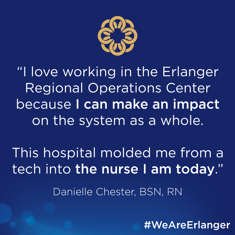 erlangerhealth's tweet photo. Danielle Chester has a unique nursing role. She handles patient logistics in the Erlanger Regional Operations Center (EROC) where she helps to ensure that the patient "gets to the right location with the right resource at the right time – the first time." #WeAreErlanger https://t.co/5ZS6jGDUDZ