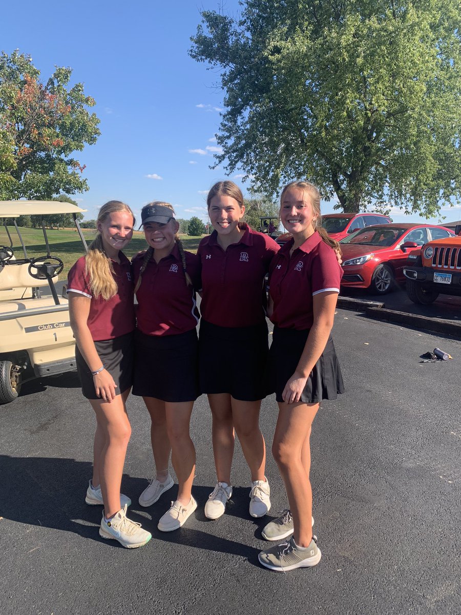 GolfRockridge's tweet photo. Rockridge Girls Golf wins Conference with a 392. 1st team all conference Lillian Dehner-4th and Emma Slattery- 6th. 2nd team all conference Amelia Rursch- 11th, Hannah Graves-13th, Neva Graves-17th, and  Victoria Batey-19th. https://t.co/UCAFmSvFOH