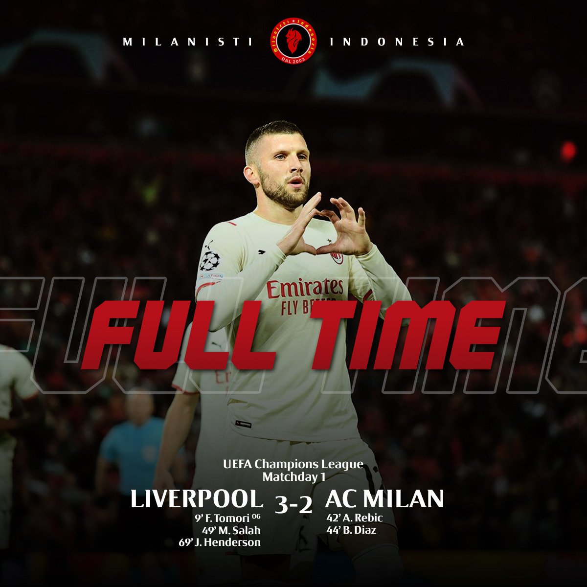 Bukan hasil yang kita inginkan tapi ini perjuangan terbaik sudah diberikan.

Non Mollare Mai 💪

#UCL #LiverpoolMilan