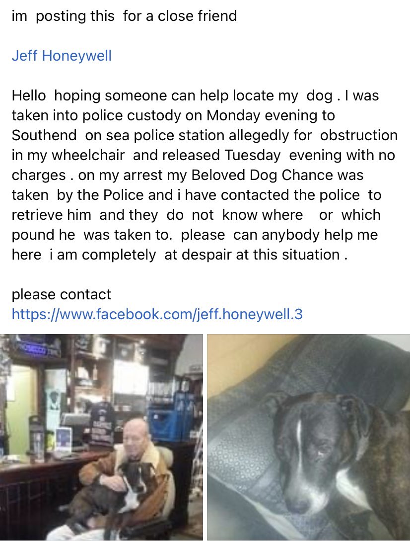 Rosie Doc (@rosiedoc666) on Twitter photo INFO COPIED
THIS MAN WAS TAKEN INTO #policecustody (read below)
His #dog was taken by police at time…he’s tried to get info of where his dog is now….they don’t know which pound
facebook.com/groups/1477293…
<a href="/bs2510/">beth</a> <a href="/KarenFi51820768/">Karen Field</a> <a href="/VetsGetScanning/">MakeChipsCount to Reunite Pets</a> <a href="/PcsharonPage/">My Animal Page</a> <a href="/RachaelB100/">Rachael</a> INFO COPIED
THIS MAN WAS TAKEN INTO #policecustody (read below)
His #dog was taken by police at time…he’s tried to get info of where his dog is now….they don’t know which pound
facebook.com/groups/1477293…
<a href="/bs2510/">beth</a> <a href="/KarenFi51820768/">Karen Field</a> <a href="/VetsGetScanning/">MakeChipsCount to Reunite Pets</a> <a href="/PcsharonPage/">My Animal Page</a> <a href="/RachaelB100/">Rachael</a>