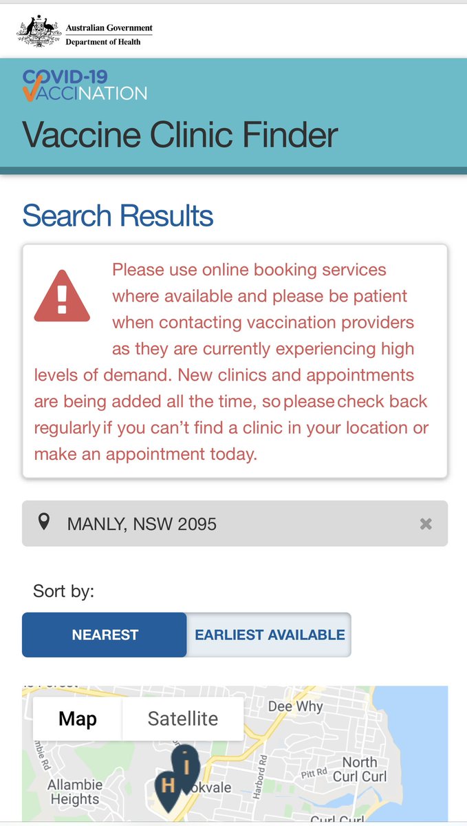 Northern Beaches of #Sydney still can not make a #Pfizer booking for first #COVIDVaccination via the <a href="/NSWHealth/">NSW Health</a> Clinic Finder website. #GetVaccinatedNow - not able to book - none available????