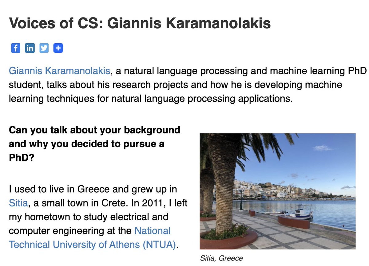 I recently did a Q&amp;A with <a href="/ColumbiaCompSci/">ColumbiaCompSci</a> talking about my research experience and projects in #ML and #NLP: cs.columbia.edu/2021/voices-of…

Extra: you will also find a photo advertisement of my hometown in Greece :-)