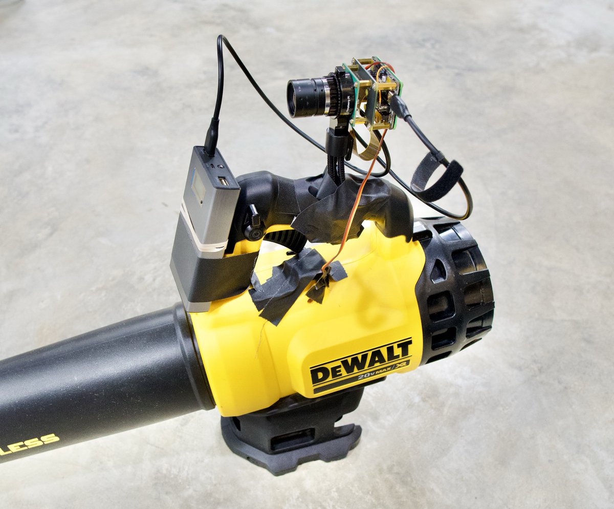 geerlingguy's tweet image. I’ve done it. AI powered blower. #raspberrypi #opencv #ai #dewalt #blower #gafftape #shipit