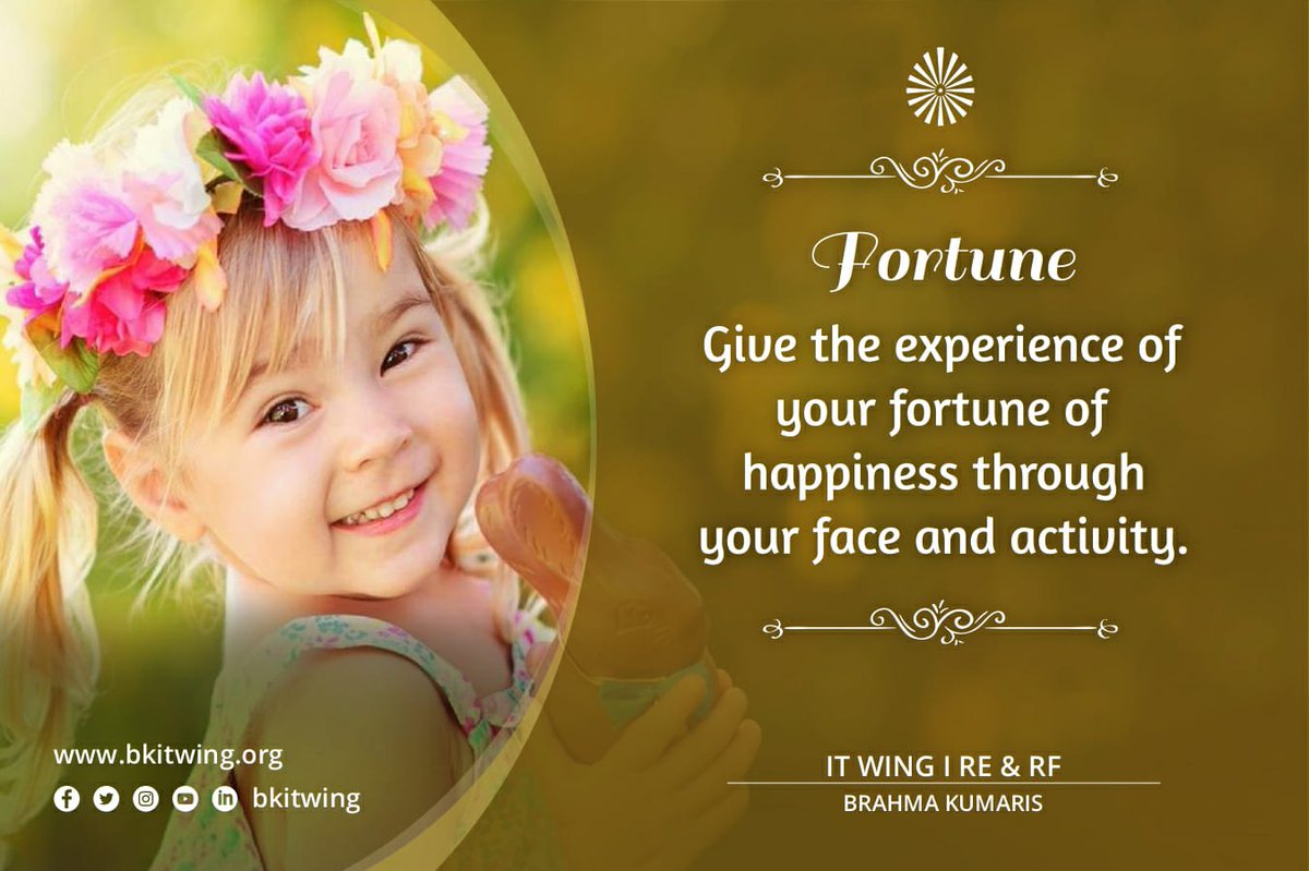 bkitwing's tweet photo. #Bestower of Fortune, #God Himself has bestowed #fortune upon us by teaching #Rajyoga and spiritual #knowledge. Through the knowledge we perform elevated #Karma and stay #happy all the time. #bkitwing #brahmakumaris https://t.co/pYdGwL3533