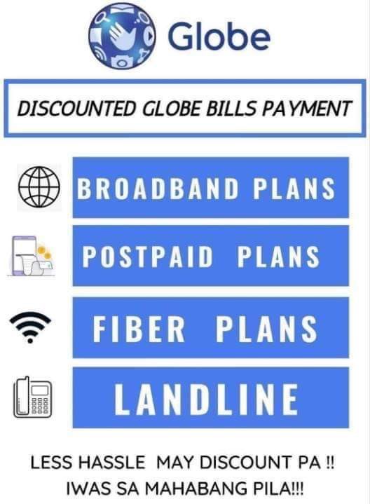 Write4Y's tweet image. DISCOUNTED GLOBE BILLS &amp;lt;3

✅POSTPAID
✅INTERNET
🔥20% DISCOUNT🔥

For example:

2000 bill mo = 1600 nalang babayarin mo :)

pag 5k+ bill mo, dagdagin natin ang discount PLS RETWEET!!!