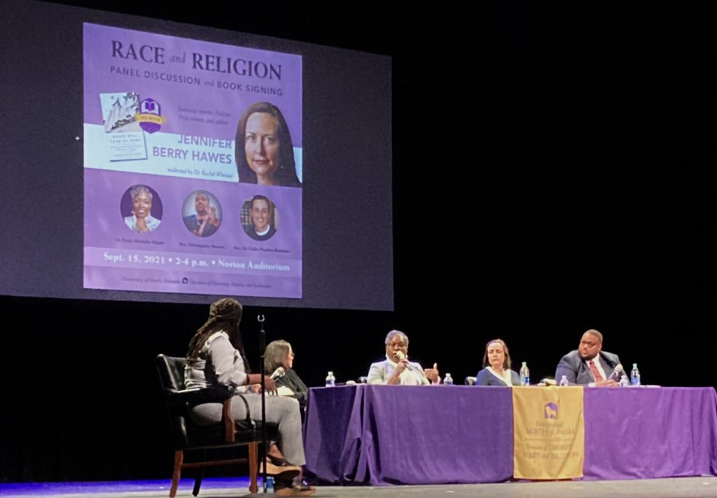 We attended an event hosted by the Division of Diversity, Equity, and Inclusion at UNA. The discussion panel, “Race and Religion”, discussed Grace Will Lead Us Home, a book that recounts the aftermath of the tragedy at Emanuel AME Church in Charleston, South Carolina.