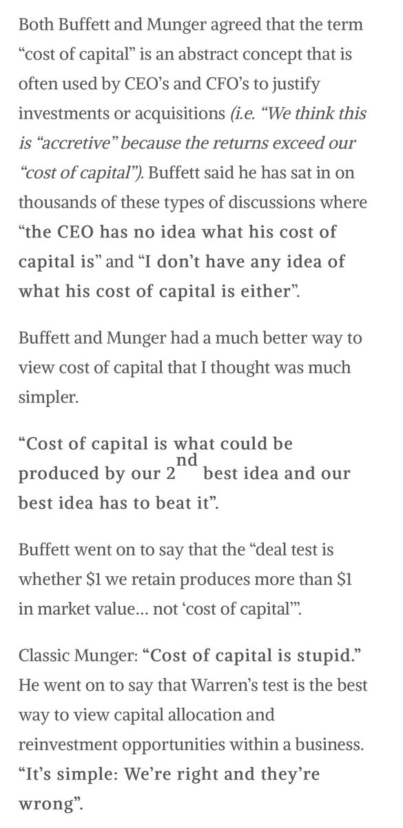 trengriffin's tweet photo. @modestproposal1 “I’ve never heard an intelligent discussion on cost of capital."
Charlie Munger 

https://t.co/Y3XimSfaoi https://t.co/qx2e1veWUY