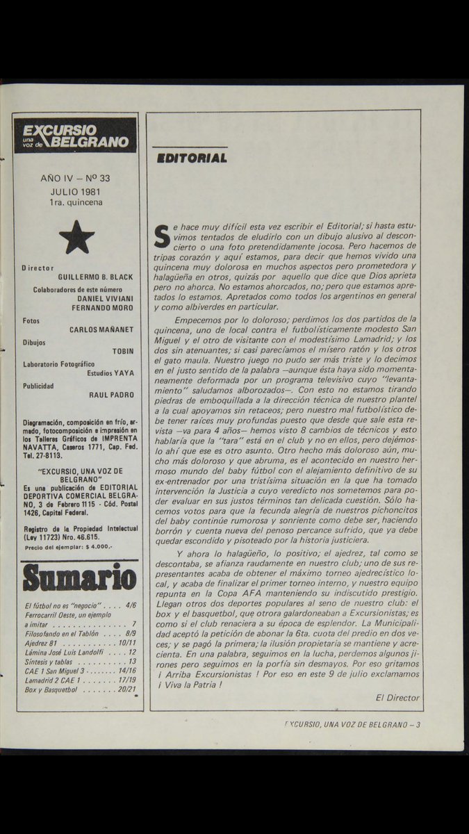 pincha_excursio's tweet photo. #ExcursioUnaVozdeBelgrano

Nro 33 / Julio 1981

@gblackok @excursio1910 @porexcursio @Ascenso94 @ExcursioRetro

Un nuevo ejemplar de esta joya. Tapa, editorial y estadísticas. https://t.co/FYrLUuIEsM
