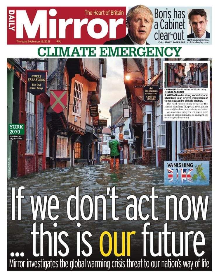 The Daily Mirror front page tomorrow. 

Should be all papers headlines every day until emissions drop to below 350ppm.

They need to support swift radical action, just like they did with Covid.