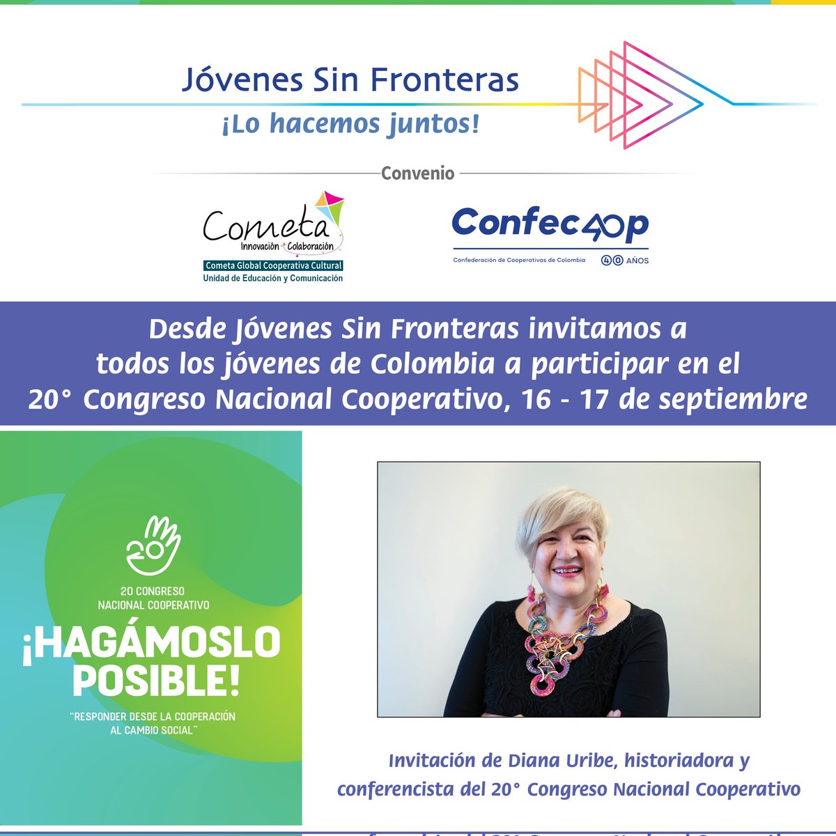 JovenesSF's tweet photo. Mañana inicia Esta el 20° Congreso Nacional Cooperativo, Responder desde la cooperación al Cambio Social: Hagámoslo Posible, un evento organizado por nuestros amigos de  Confecoop. https://t.co/5t3oCLJmE3