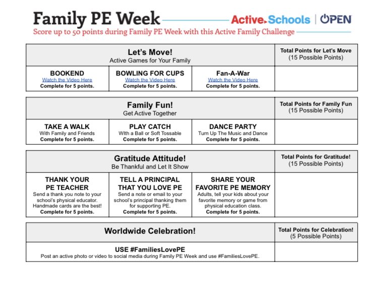 Active Schools (@activeschoolsus) on Twitter photo Family Challenge Chart is now available for โFamily PE Weekโ! Thank you <a href="/OPENPhysEd/">OPEN Phys Ed</a> for helping to create these fun and engaging activities. #FamiliesLovePE Family Challenge Chart is now available for โFamily PE Weekโ! Thank you <a href="/OPENPhysEd/">OPEN Phys Ed</a> for helping to create these fun and engaging activities. #FamiliesLovePE