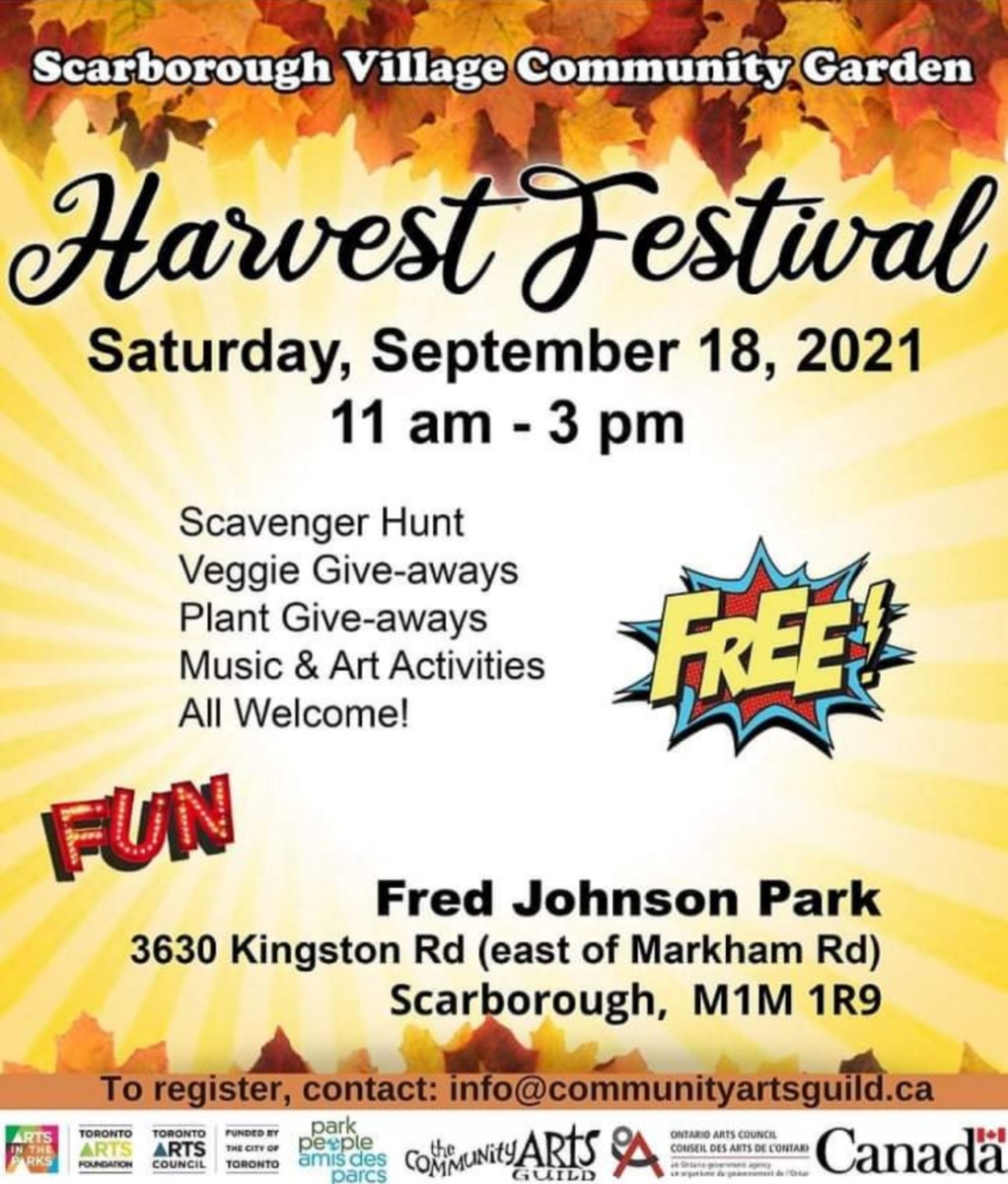 hla_kgo's tweet image. See you there at the Harvest Festival this Saturday organized by the Scarborough Village Community Garden and @CommArtsGuild. Register to reserve your spot at info@communityartsguild.ca
Capacity limits and physical distancing will be in effect. 
More info: healthylivingart.ca
