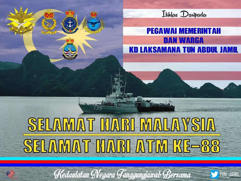 Selamat Menyambut Hari Angkatan Tentera Malaysia ke-88 dan Selamat Hari Malaysia. 'Kedaulatan Negara Tanggungjawab Bersama' #NavyPeople #HariATM #HariMalaysia @tldm_rasmi @MPA_Barat