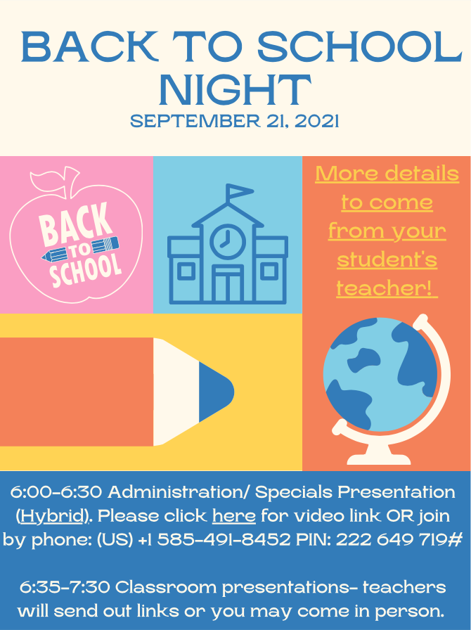 Back to School Night 2021-Hybrid, September 21, 2021. Details are on our website and have been emailed to you. #shinebrightedison