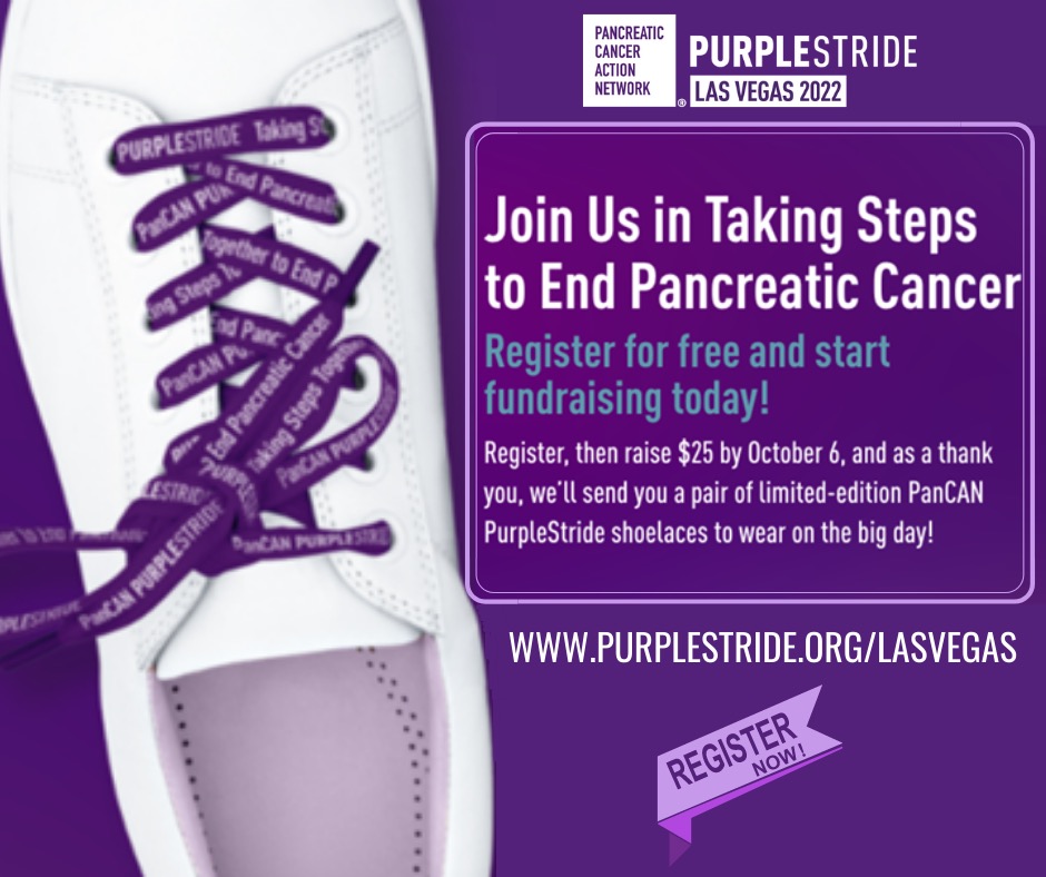 PanCANNevada's tweet image. Today we kick off our early registration fundraising challenge!  Get registered by October 6th and donate $25 and you will receive a limited edition set of PurpleStride shoelaces! 
To register and donate, please visit purplestride.org/lasvegas
