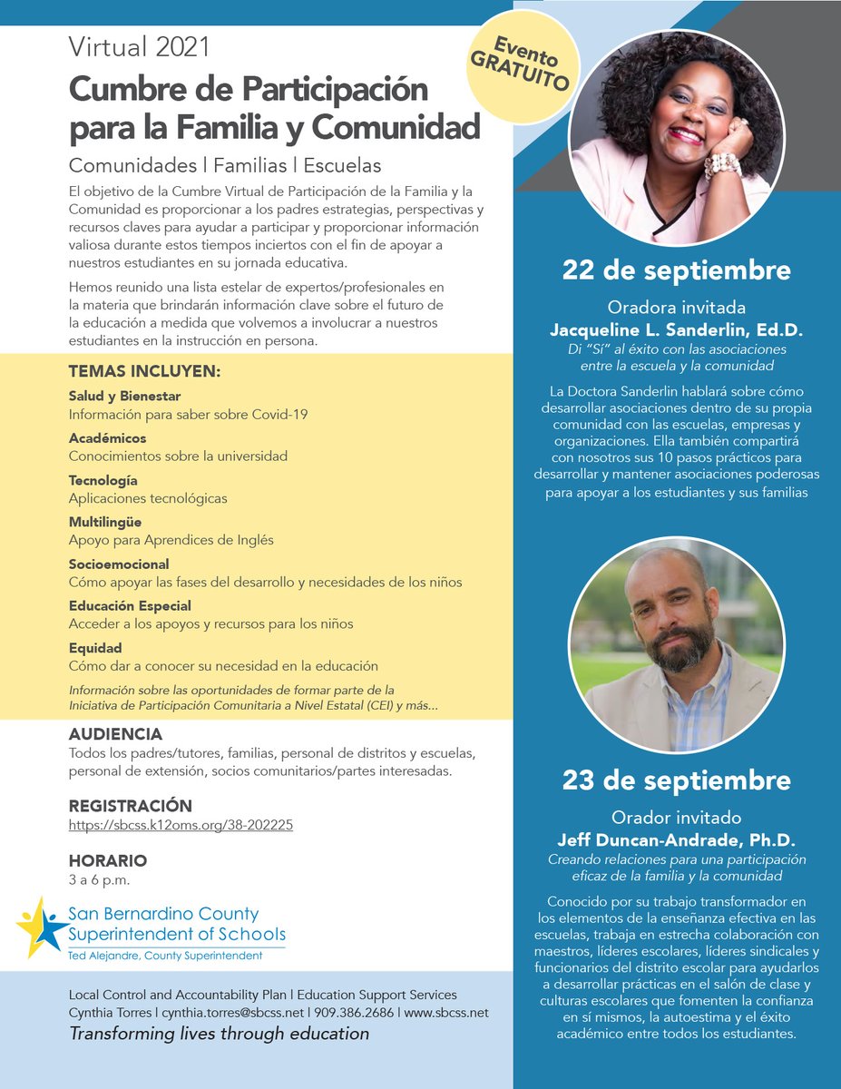 Virtual 2021 Family &amp; Community Engagement Summit September 22-23, 2021

The goal of the Virtual Family &amp; Community Engagement Summit is to provide parents with key strategies, perspectives, and resources to help engage and provide valuable insights during these uncertain times.