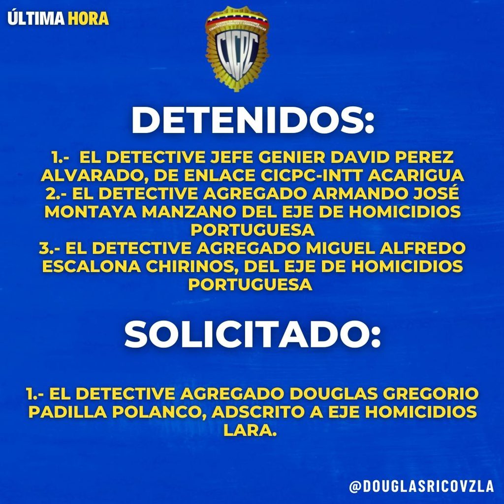 Capturados funcionarios del #CICPC por Robo y Robo de Vehículos cargado de queso en Portuguesa. 
instagram.com/p/CT3FPLJLQZd/…
#LaPatriaSeDefiende <a href="/NicolasMaduro/">Nicolás Maduro</a>