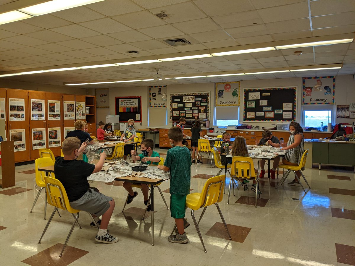 wlesart's tweet photo. 2nd Grade Students creating paper mache masks  inspired by Native American Art they have seen. #wlcardpride https://t.co/zkQzMhKmf8