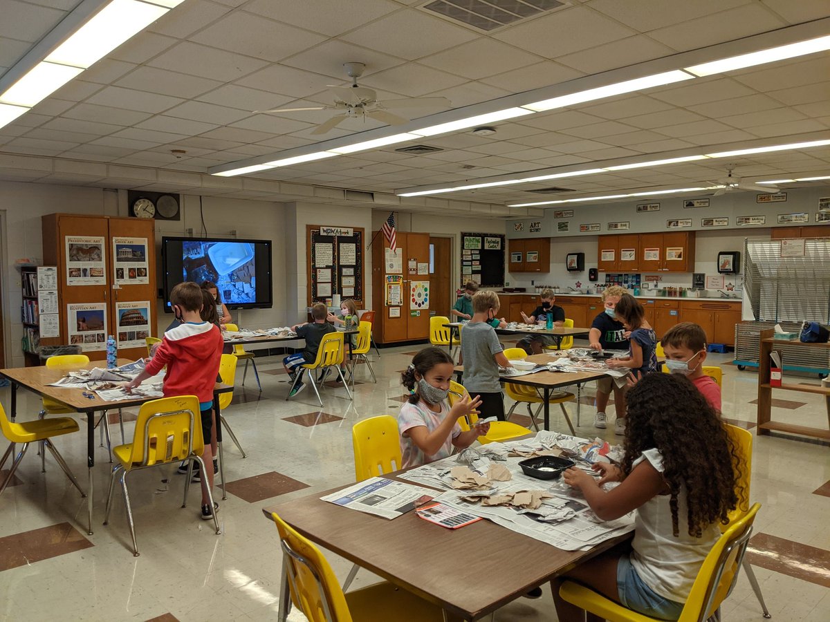 2nd Grade Students creating paper mache masks  inspired by Native American Art they have seen. #wlcardpride