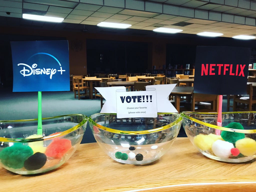 We loved El Dorado Library’s poll idea that we decided to try our own. Erin, Library Display Manager, created this weeks poll. Come by the library this week to cast your vote, Netflix or Disney?