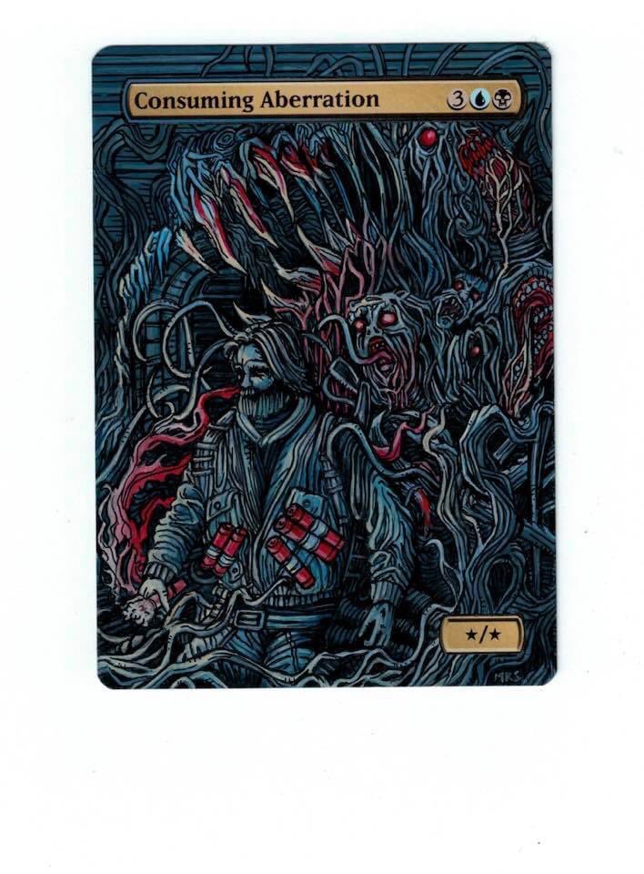 (2020) I think this is what a Consuming Aberration probably looks like, a reference credited to Dan Mumford completed by Michiko.  Follow, retweet, share, or like our other socials on Facebook and Instagram too!  #MagicTheGathering #mtg #mtgalters #edh #CommanderEdh