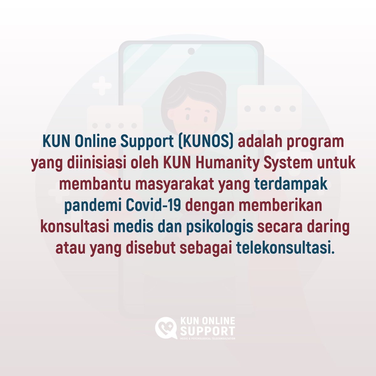 KUN Online Support memberikan kemudahan pelayanan medis dan psikologis bersama dokter dan psikolog yang mendedikasikan waktunya untuk memberikan dampingan kepada kamu sampai keadaan kamu membaik.
#KUNOnlineSupport #tetaptegar 
#salingjaga #salingdukung #telekonsultasigratis
