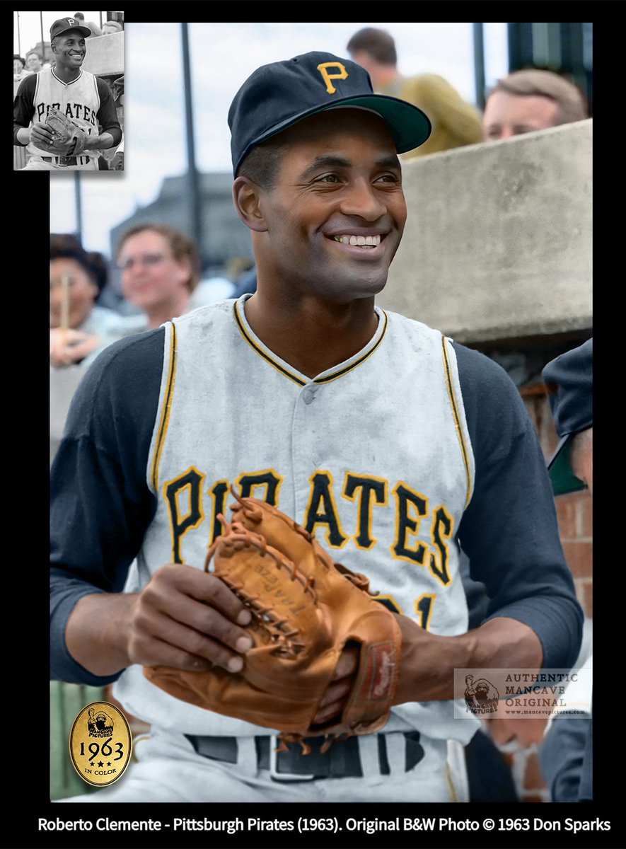 They Played In Color Galleries on X: In honor of Roberto Clemente Day  today we introduce our 1st Roberto Clemente colorization project w/our color  added to this 1963 original B&W by the