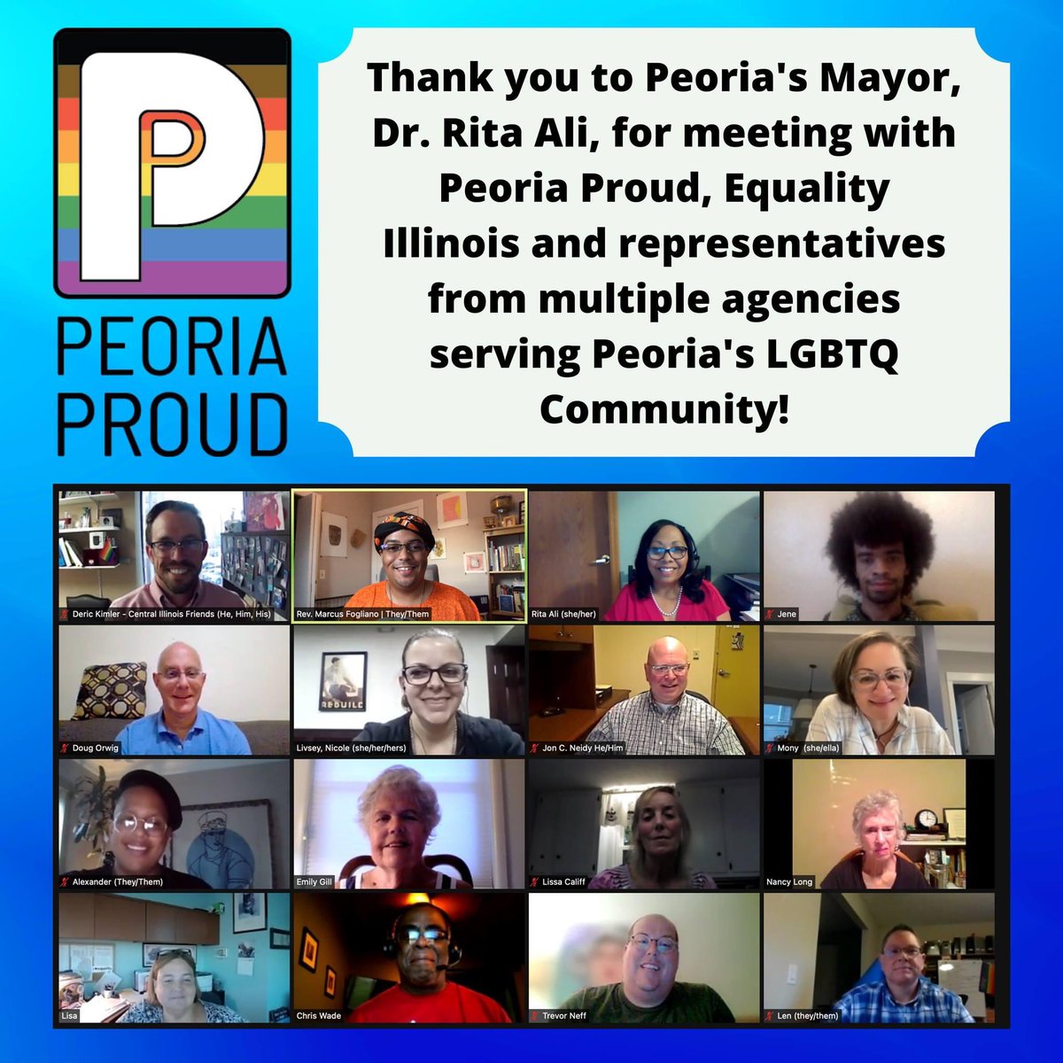 PeoriaProud's tweet photo. We'd like to extend great appreciation to Dr. Rita Ali, Mayor of the City of Peoria; Equality Illinois; and our local coalition partners for joining us this evening to discuss the state of Peoria's LGBTQ+ Community. https://t.co/8v2c5rWjvL