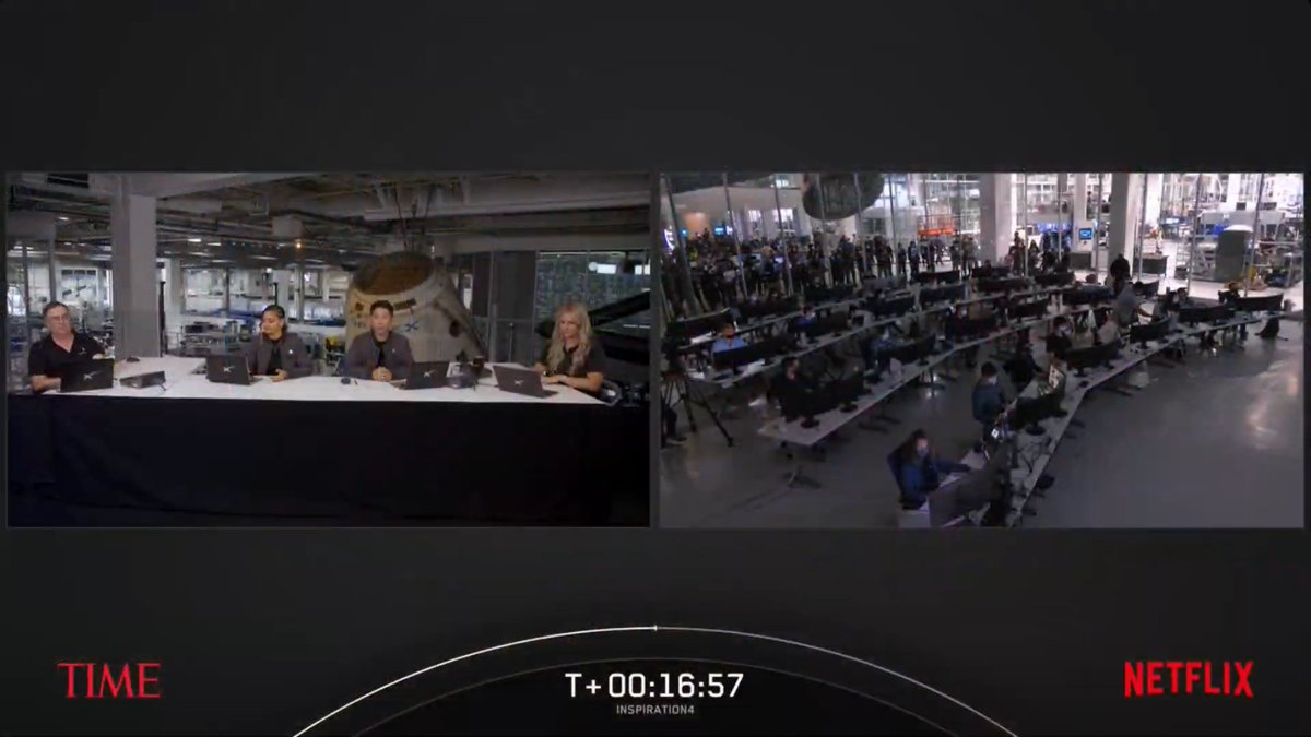 Astro_Cady's tweet photo. What a blast and congratulations @inspiration4x/@SpaceX on a successful launch! Can’t wait to follow your journey over the next 3 days!

So much fun w/ @soledadobrien, @Astro_Flow, @Karamo, @Astro_Ron &amp; @jeffreykluger

Thank you @netflix/@TIME

#CountdownNetflix #Dragon #Falcon9 https://t.co/net9LEaVjB