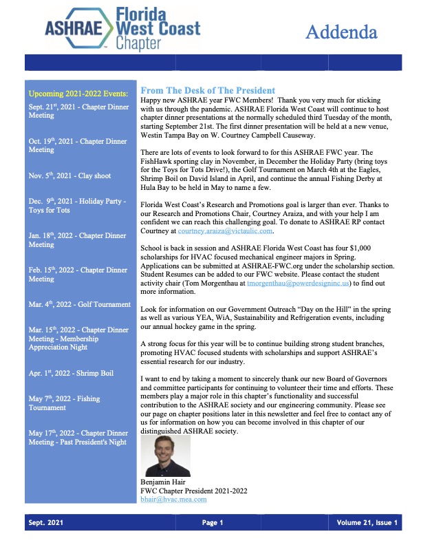 Check out the September 2021 Newsletter in the link below! 
mcusercontent.com/ac7c98f7b2542c…

#myashrae