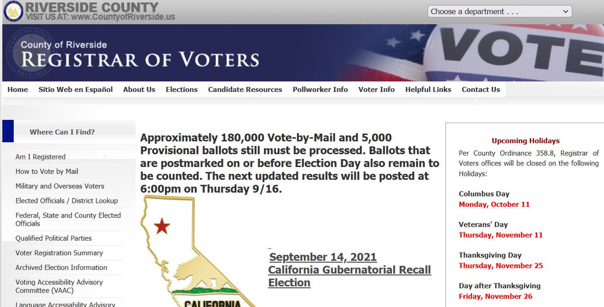 Some uncounted recall ballot estimates from the larger counties:

Los Angeles: 274,400 
San Diego:310,000
Orange: 197,815
Riverside: 185,000

The totals are roughly in line with the initial uncounted #s from the '20 primary, which saw ~4.3M votes counted after election night.