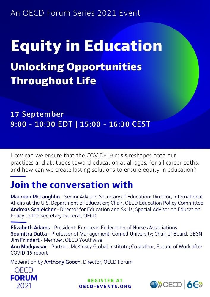 OECD Washington (@oecd_washington) on Twitter photo 📣 As students around the world head #backtoschool, our next #OECDForum Series on 9/17 with <a href="/usedgov/">U.S. Department of Education</a> <a href="/MMcLaughlinEDU/">Maureen McLaughlin</a> will discuss policies to help ensure #equity in education for all.
Join us ➡️ bit.ly/3ng3QaD 📣 As students around the world head #backtoschool, our next #OECDForum Series on 9/17 with <a href="/usedgov/">U.S. Department of Education</a> <a href="/MMcLaughlinEDU/">Maureen McLaughlin</a> will discuss policies to help ensure #equity in education for all.
Join us ➡️ bit.ly/3ng3QaD