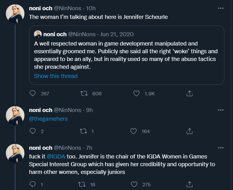 Brad_Glasgow's tweet photo. Jennifer Scheurle, who you might remember was one of the people who created the #NotNolan campaign falsely accusing Nolan Bushnell of sexual harassment, has been accused of grooming. (h/t @rl_libertarian) https://t.co/3gC8TKTri9