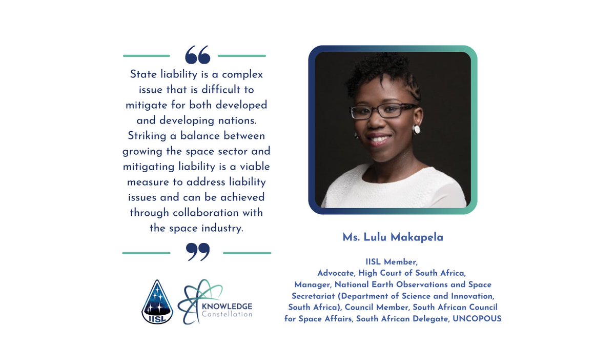 IISL_KC's tweet photo. ✨ We are thrilled to present to you our next expert contributor on the topic of Space Liability - Ms. Lulu Makapela, @IISL_space Member ✨

⏰ Make sure you follow us so you don’t miss her contribution tomorrow!

#KnowledgeConstellation #IISL #KCbrightminds #SpaceLiability https://t.co/A97zDAHZNf