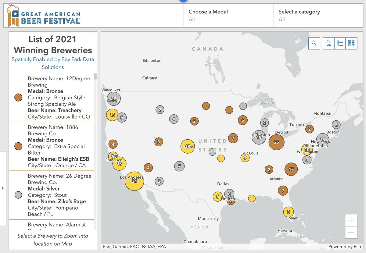 SDBreweryMap's tweet image. Congratulations to the 17 Breweries and 18 Beers from San Diego County that won awards at the Great American Beer Festival #GABF event last Friday! #visitsd #Craftbeer bayparkdatasolutions.com/gabf2021