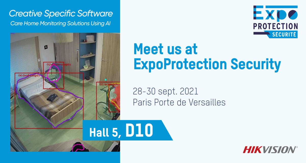 HikvisionHQ's tweet photo. Join us at our booth (Hall 5, D10) at the #ExpoProtection show in Paris from Sep 28 – 30 & experience innovative technology partner solutions.
You can meet Creative Specific Software showing Care Home Monitoring Solutions using AI
https://t.co/fjkIzqqkEJ
#CareHomeSolution #VA2CS https://t.co/Lct6brVE7v