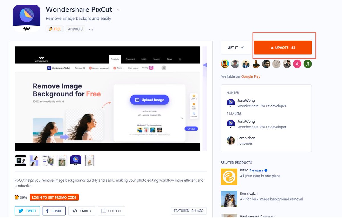 📣 Announcement: Wondershare PixCut officially settled <a href="/ProductHunt/">Product Hunt 😸</a>! 👉 bit.ly/39bqZCO
Come and vote for us and leave your feedback!
#wondersharepixcut #pixcut