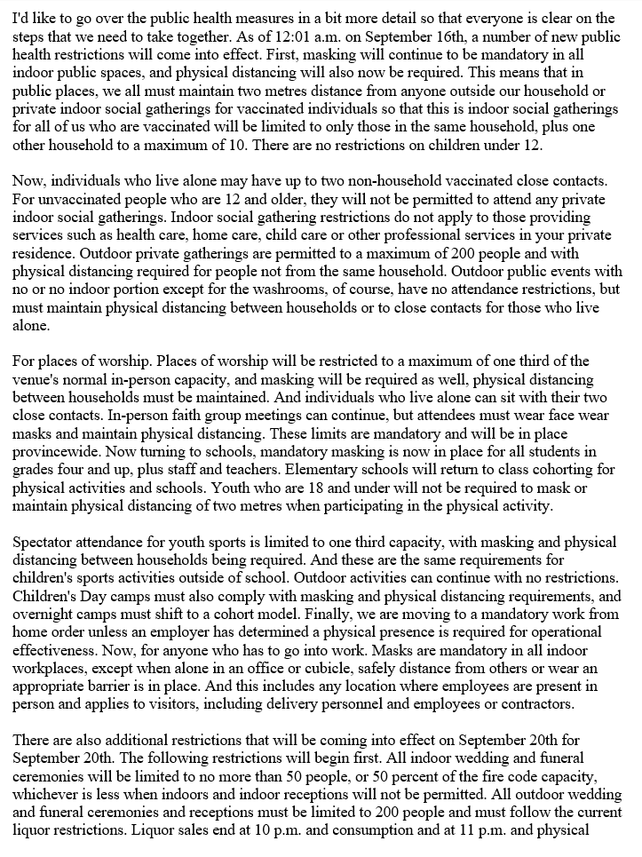 CBCFletch's tweet photo. This is a transcript of Health Minister Tyler Shandro explaining the new COVID-19 public health restrictions in Alberta: https://t.co/SJIeaO4MWc