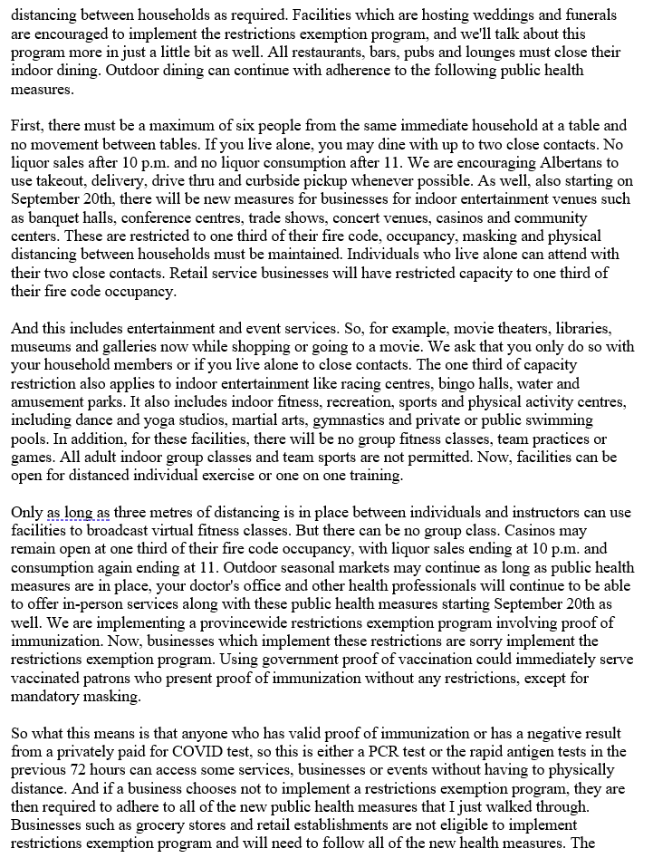 CBCFletch's tweet photo. This is a transcript of Health Minister Tyler Shandro explaining the new COVID-19 public health restrictions in Alberta: https://t.co/SJIeaO4MWc