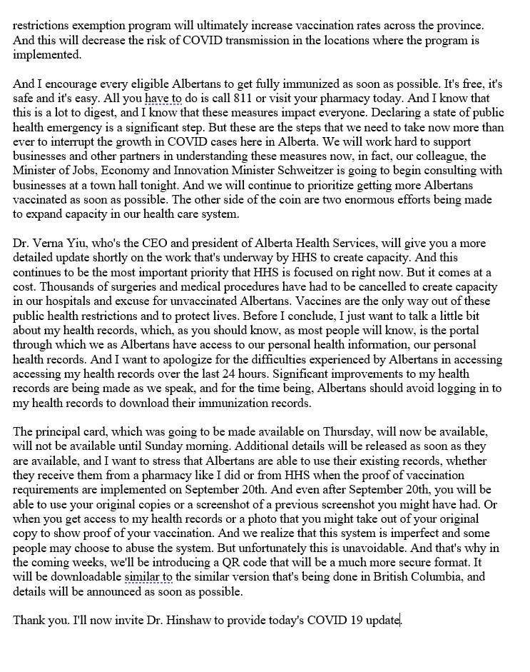 CBCFletch's tweet photo. This is a transcript of Health Minister Tyler Shandro explaining the new COVID-19 public health restrictions in Alberta: https://t.co/SJIeaO4MWc
