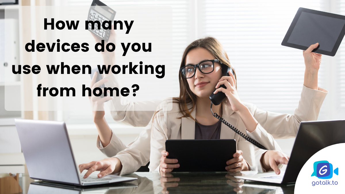 GotalkT's tweet photo. How many devices do you use when working from the office or home? Do you move around a lot?

Remember that you can use https://t.co/8sZcuxe5Q1 to hold video meetings with anyone instantly. No apps, no fuss. Just don't try it on a calculator!

#wfh #wfhtips #productivity https://t.co/AefyiD6U8q